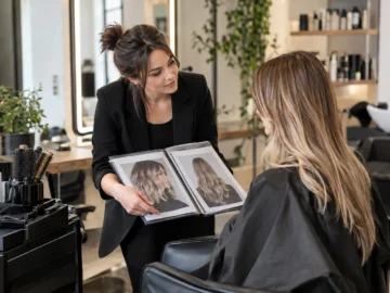 Dobry fryzjer – na co zwrócić uwagę przed wyborem nowego salonu fryzjerskiego? Stanowisko fryzjerskie w salonie podczas konsultacji z klientką